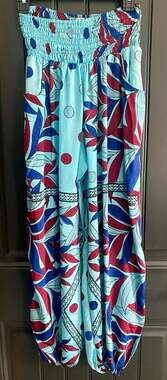 Earthbound Trading Co. Blue Satin Smocked Waist Harem Pants